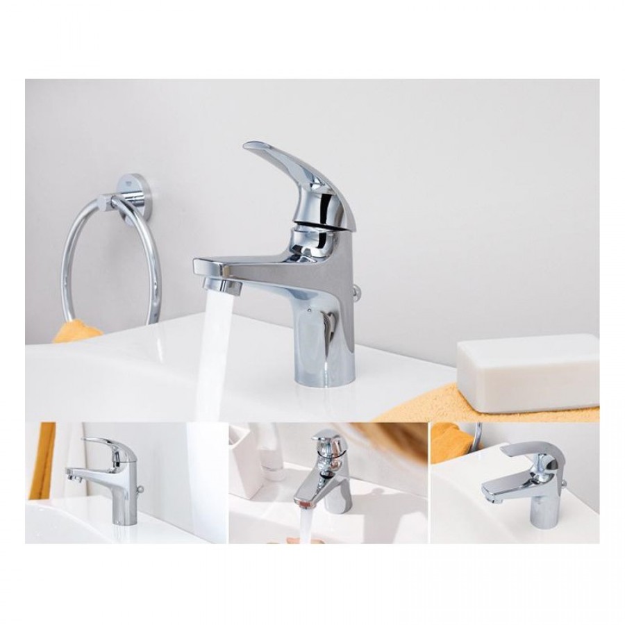 Μπαταρία Νιπτήρα Αναμεικτική Ορειχάλκινη Grohe Baucurve 32805000 Χρωμέ Τετραγωνισμένη με Αυτόματη Βαλβίδα. - Image 2