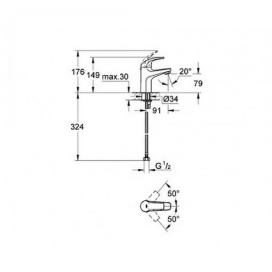 Μπαταρία Νιπτήρα Αναμεικτική Ορειχάλκινη Grohe Baucurve 32805000 Χρωμέ Τετραγωνισμένη με Αυτόματη Βαλβίδα. - Image 3